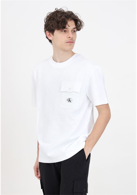 'TEXTURE' model men's t-shirt in white CALVIN KLEIN JEANS | J30J325214YAFYAF